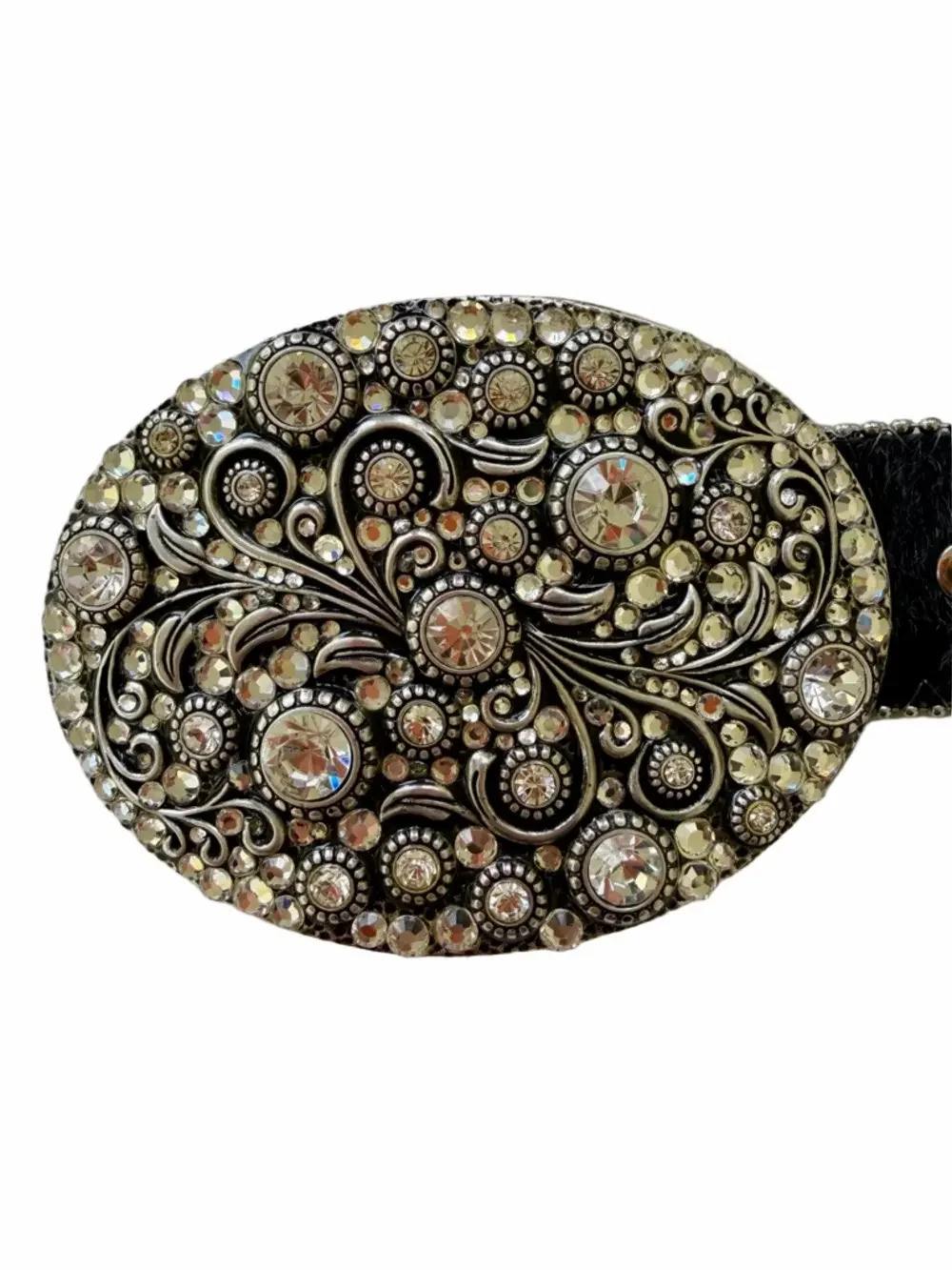 Nocona Rhinestone Western Cowgirl Leather Cowhide Studded Black Silver Belt XL
